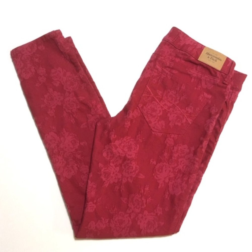 Abercrombie & Fitch Women's Red Floral Jacquard Jeans